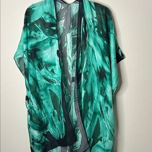 Green Marble Print Kimono Cardigan